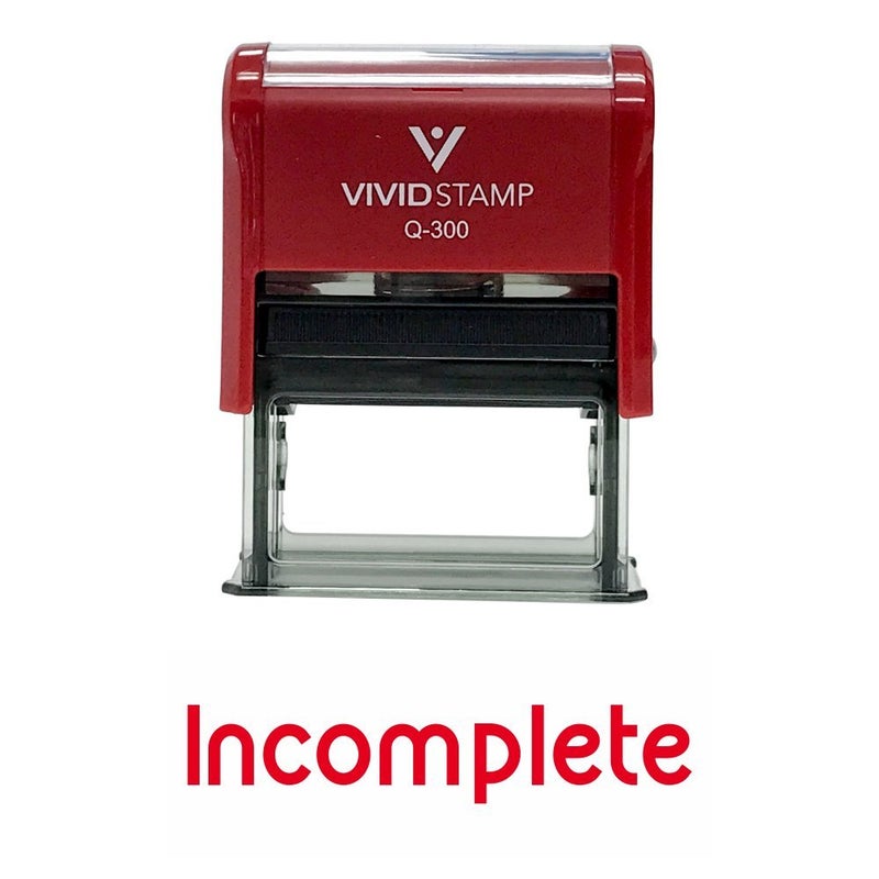 Vivid Stamp Incomplete Teacher Self Inking Rubber Stamp (Red Ink) - Large - Image 2